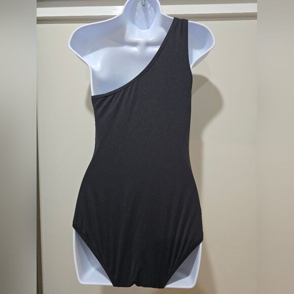 Michael Kors Embellished One-Shoulder One-Piece Swimsuit NWOT Sz 4 Black - Picture 4 of 6
